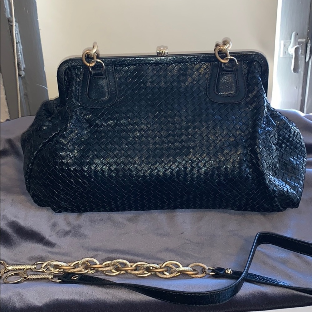 👜Elliot Lucca handbag shimmery navy woven NWOT👜